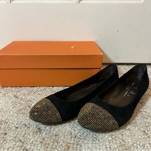 Agl Black Suede Flats with Gold Studded Toe Caps